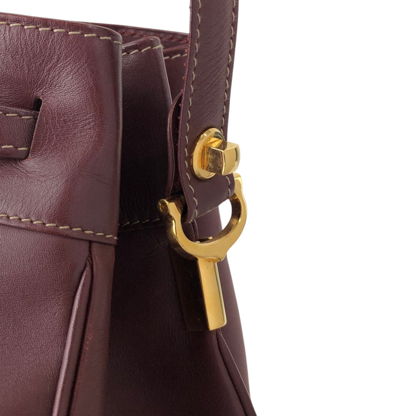 Cartier Logo Embossed Drawstring Shoulder bag Bordeaux Vintage 4by856