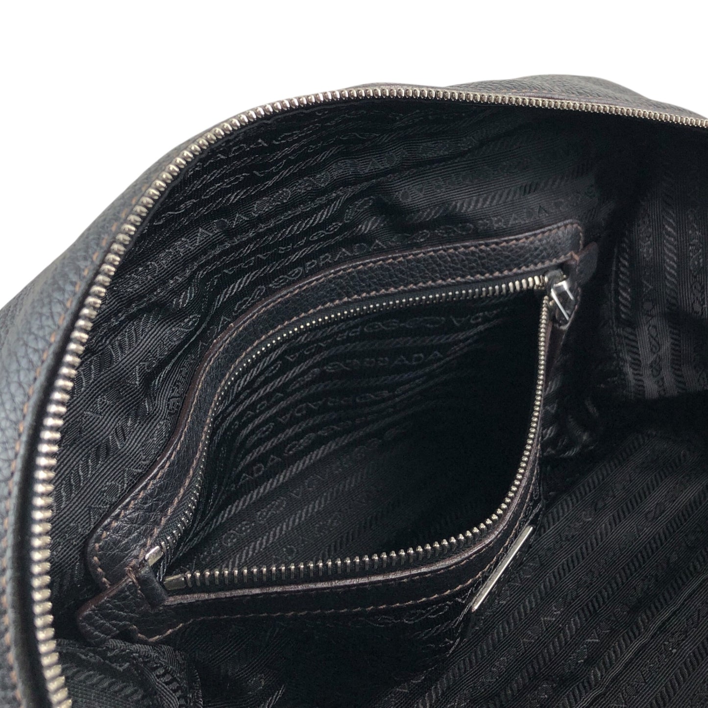 PRADA Logo Embossed Small Boston bag Handbag Black Vintage f8pbsn