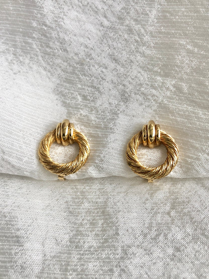 Christian Dior Circle Motif Earrings Gold Vintage 8j3haa