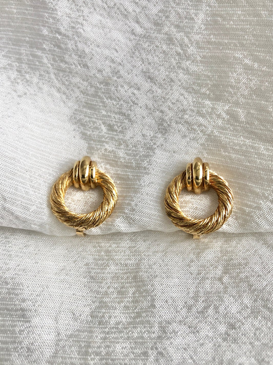 Christian Dior Circle Motif Earrings Gold Vintage 8j3haa