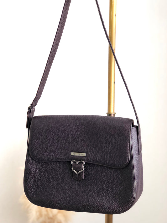 Yves Saint Laurent Logo Front Buckle Shoulder bag Brown Vintage bub4bd