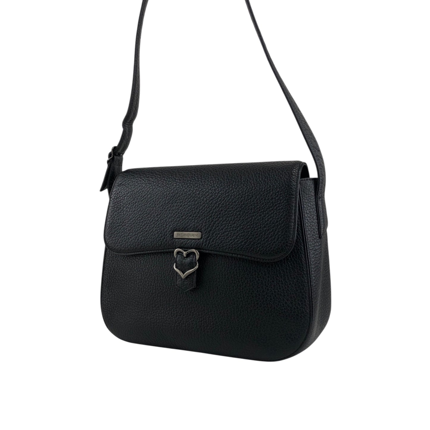 Yves Saint Laurent Logo Front Buckle Shoulder bag Black Vintage f6ymwp