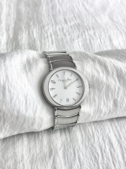 Christian Dior Logo Quartz Watch Silver D77-100 Vintage mz5ddk