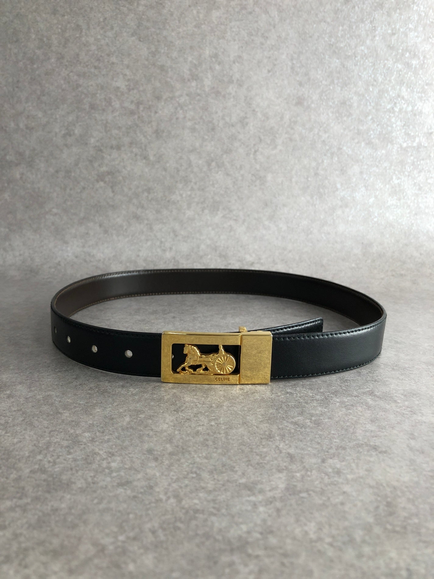 CELINE Horse Carriage Belt Black Vintage mvhfft