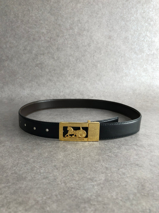 CELINE Horse Carriage Belt Black Vintage mvhfft