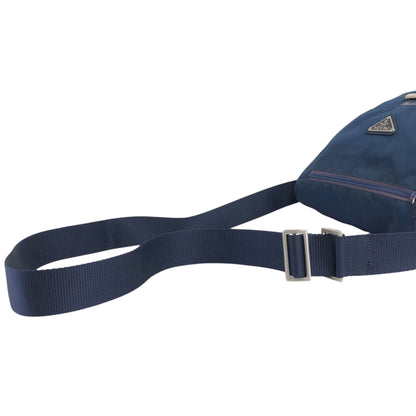 PRADA Tessuto Triangle Logo Front Buckle Shoulder bag Navy Vintage rj8wam