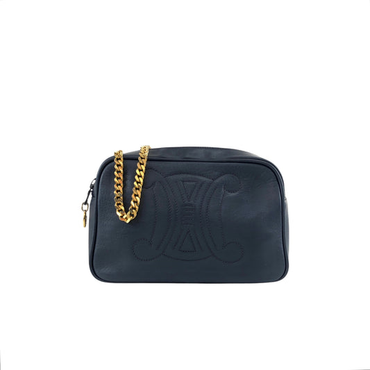 CELINE Triomphe Chain Shoulder bag Navy Vintage h4r6w8