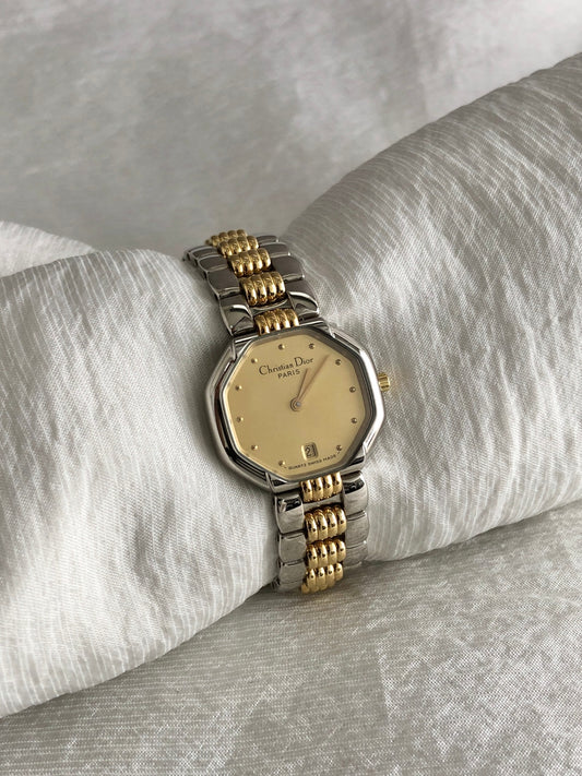 Christian Dior Octagon Watch Silver×Gold D48-203 Vintage timxzz