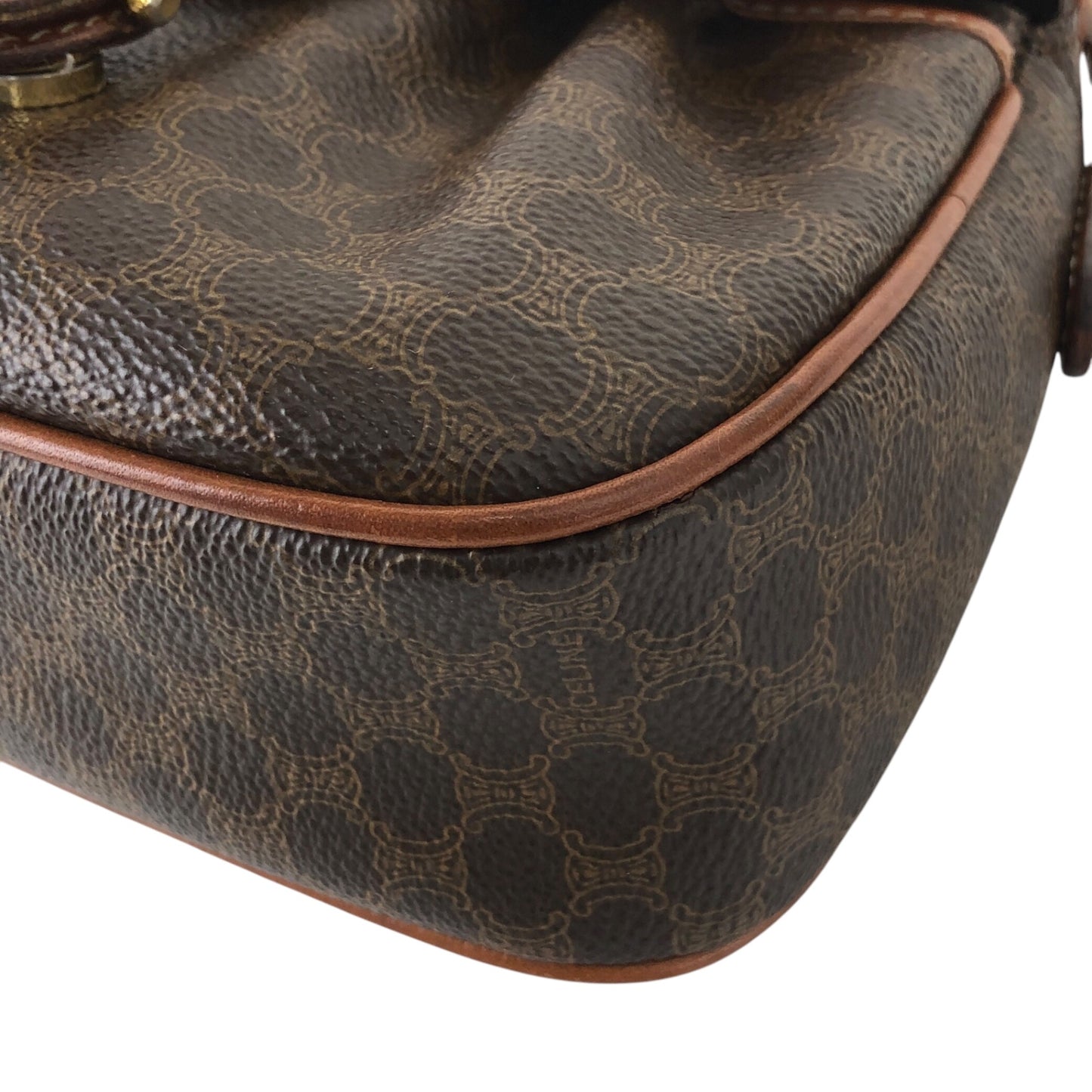 CELINE Macadam Blason Front Buckle Shoulder bag Brown Vintage iv3thu