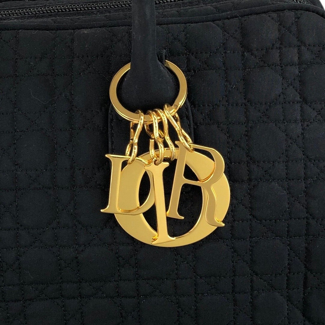 Christian Dior Cannage Logo Charm Handbag Boston bag Black Vintage t3p5um