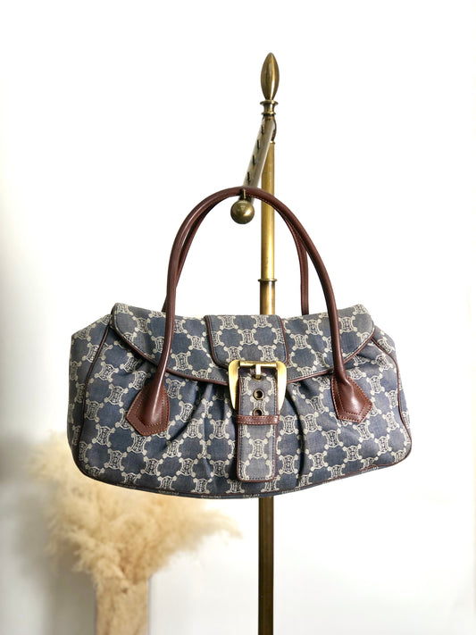 CELINE Paris Macadam 前扣手提包靛藍復古 s46vfg