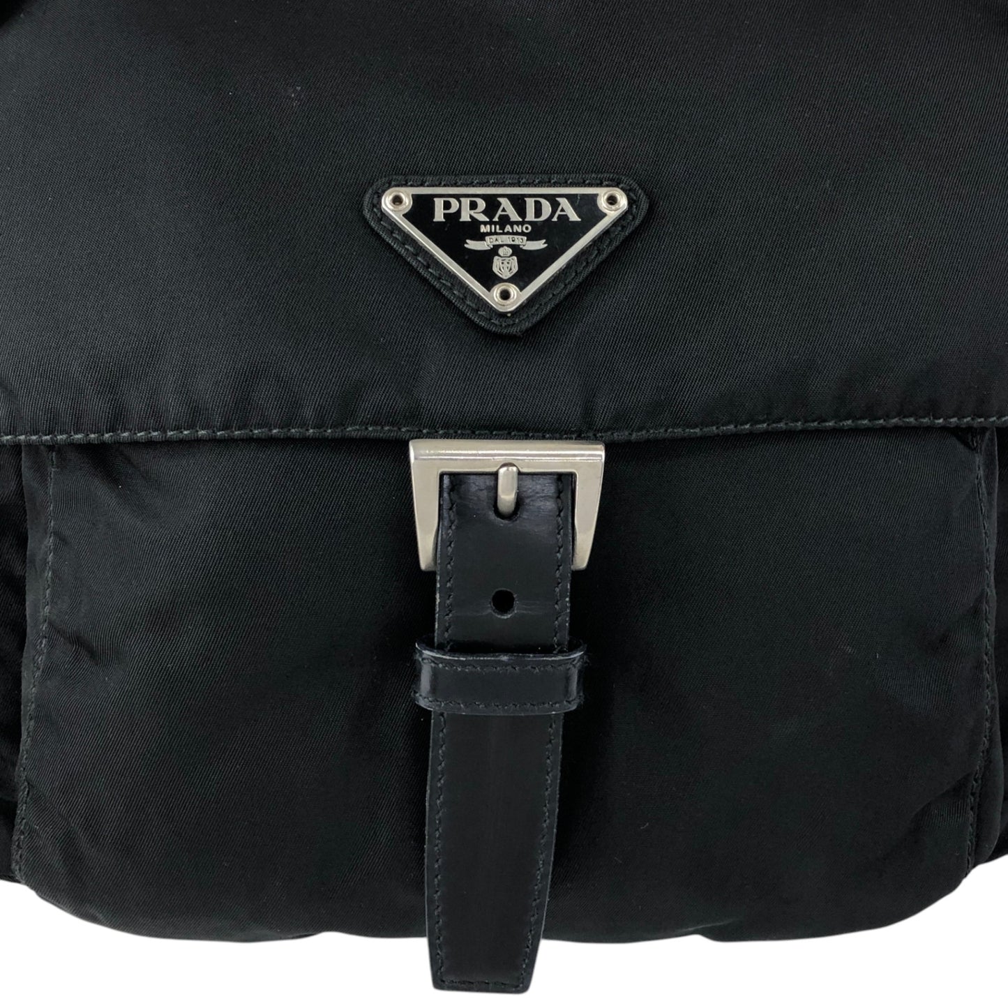PRADA Tessuto Triangle Logo Front Buckle Shoulder bag Black Vintage d42ma2