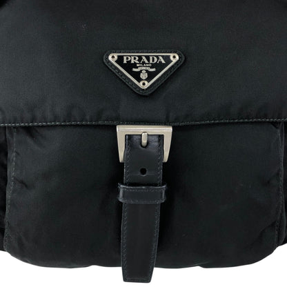 PRADA Tessuto Triangle Logo Front Buckle Shoulder bag Black Vintage d42ma2