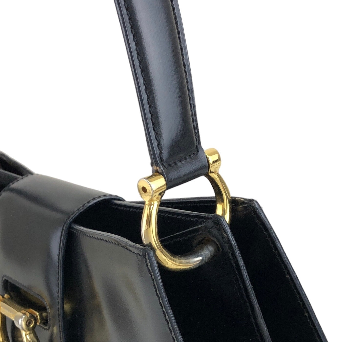 CELINE Horseshoe Handbag Black Vintage kzatm3