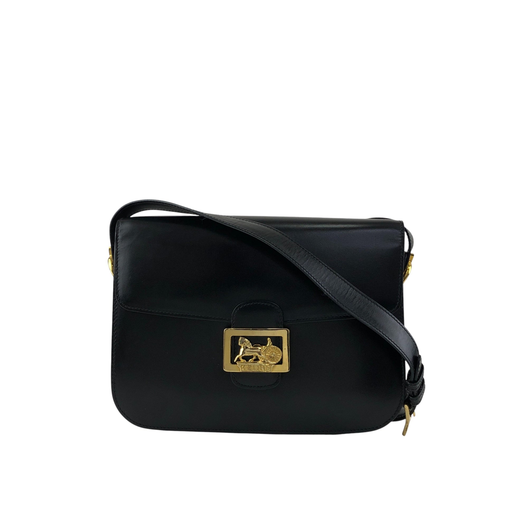 CELINE Horse Carriage Shoulder bag Black Vintage jw6dji