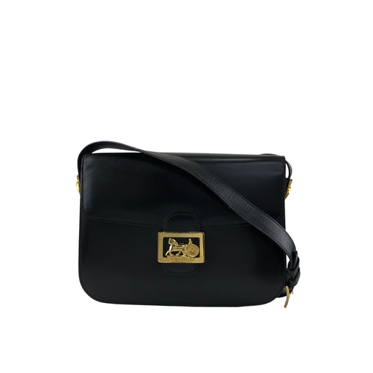 CELINE Horse Carriage Shoulder bag Black Vintage jw6dji