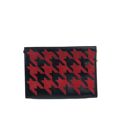 CELINE Houndstooth Suede Leather Clutch bag Black Red Vintage znyz77