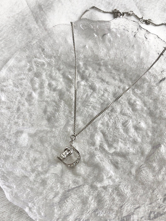 Christian Dior Logo Motif Necklace Silver Vintage 8rs4i7