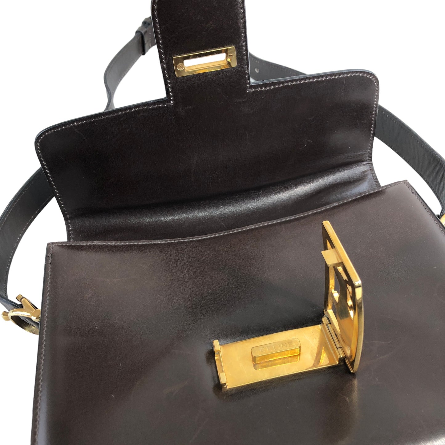 CELINE Horse Carriage Leather Shoulder bag Brown Vintage fudrhz