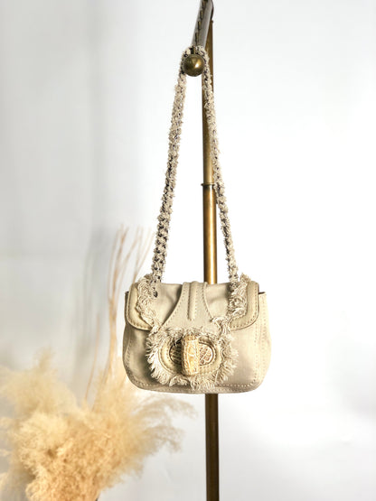 PRADA Triangle Logo Turn Lock Shoulder bag Beige Vintage hrktdk