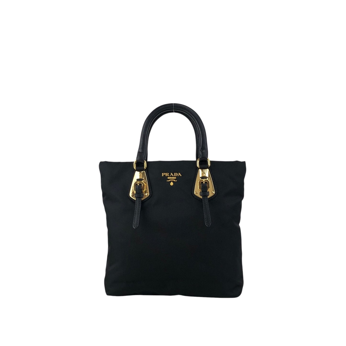PRADA Logo Front Buckle Handbag Black Vintage rm4ygr