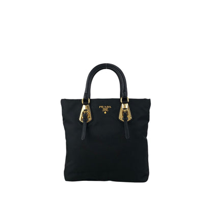 PRADA Logo Front Buckle Handbag Black Vintage rm4ygr