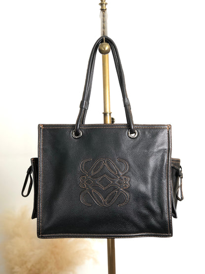 LOEWE Anagram Side Pocket Handbag Black Vintage ivzdgh