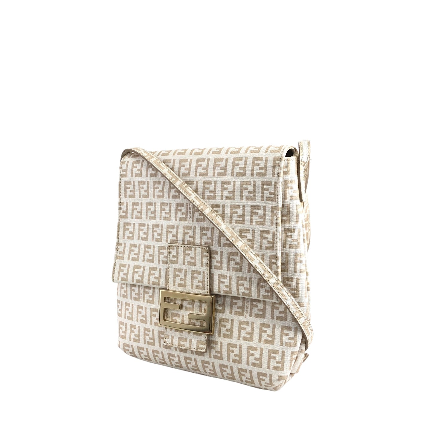 FENDI Zucchino Logo Shoulder bag Beige Vintage 77avh5