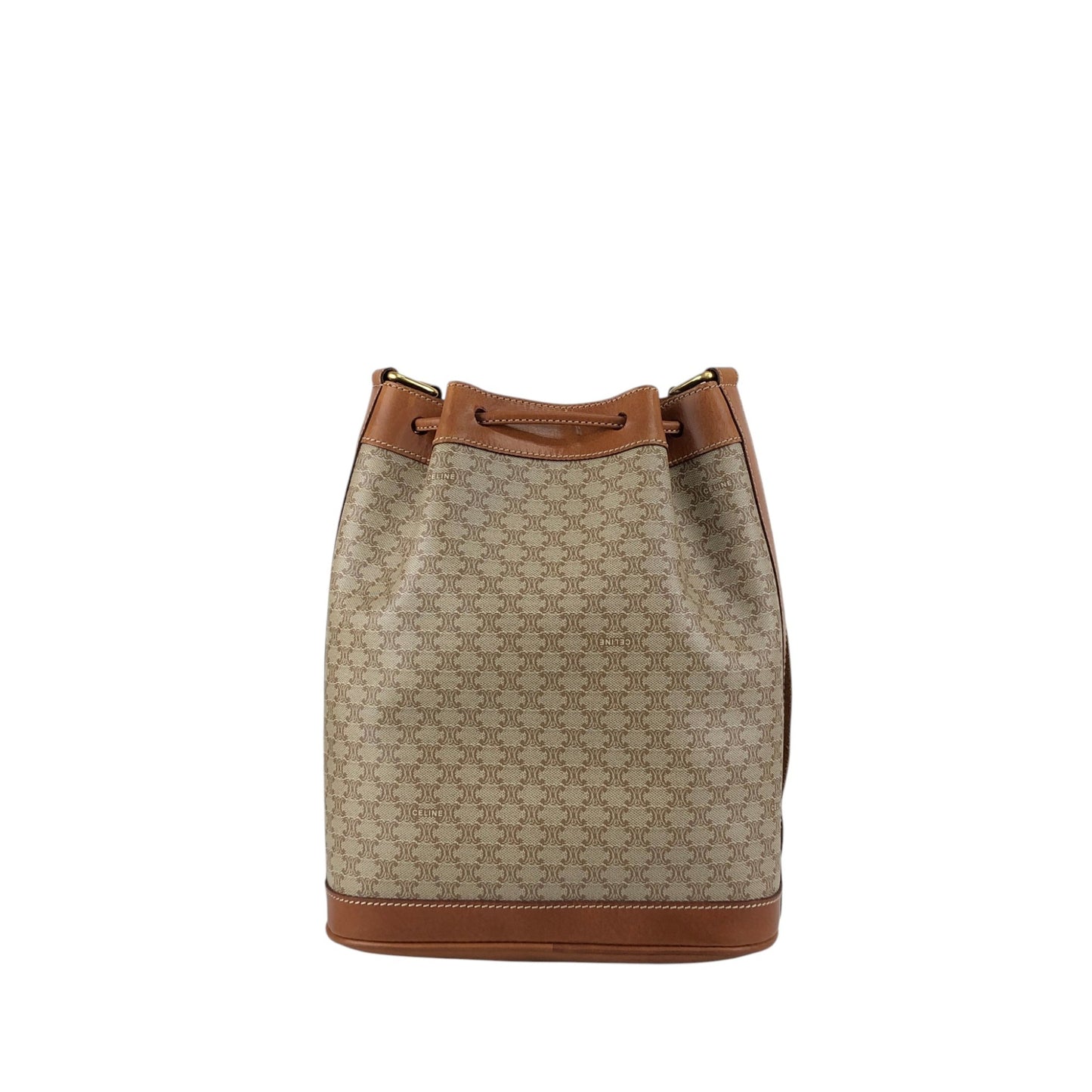 CELINE Macadam Blason Drawstring Shoulder bag Beige Vintage xyjee7