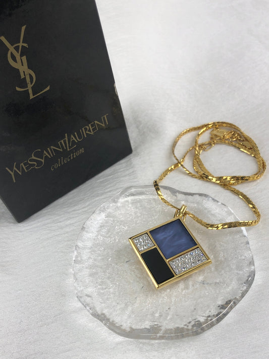 Yves Saint Laurent Color Stone Necklace Gold Vintage ie2x58