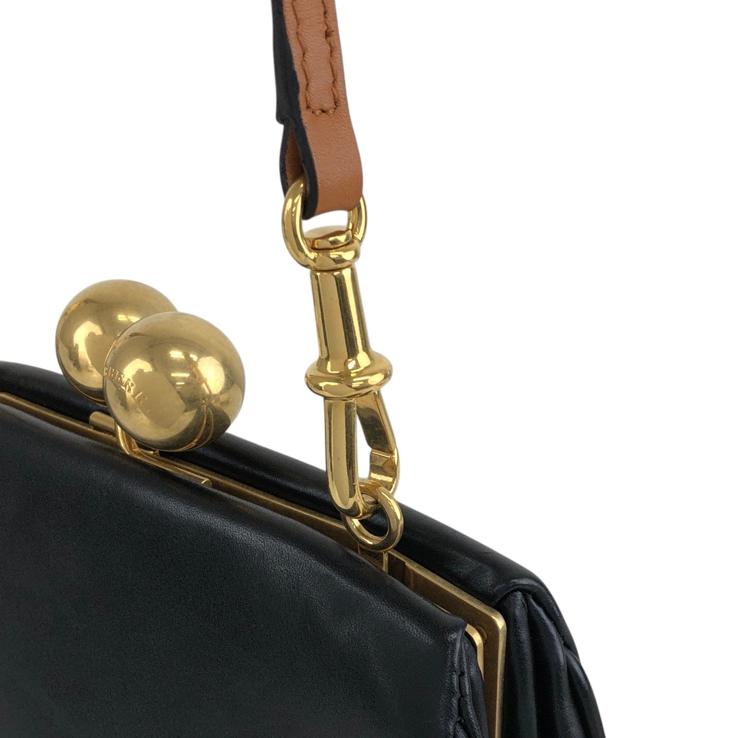 BURBERRY Logo Metal Clasp Shoulder bag Black Vintage hdymvu