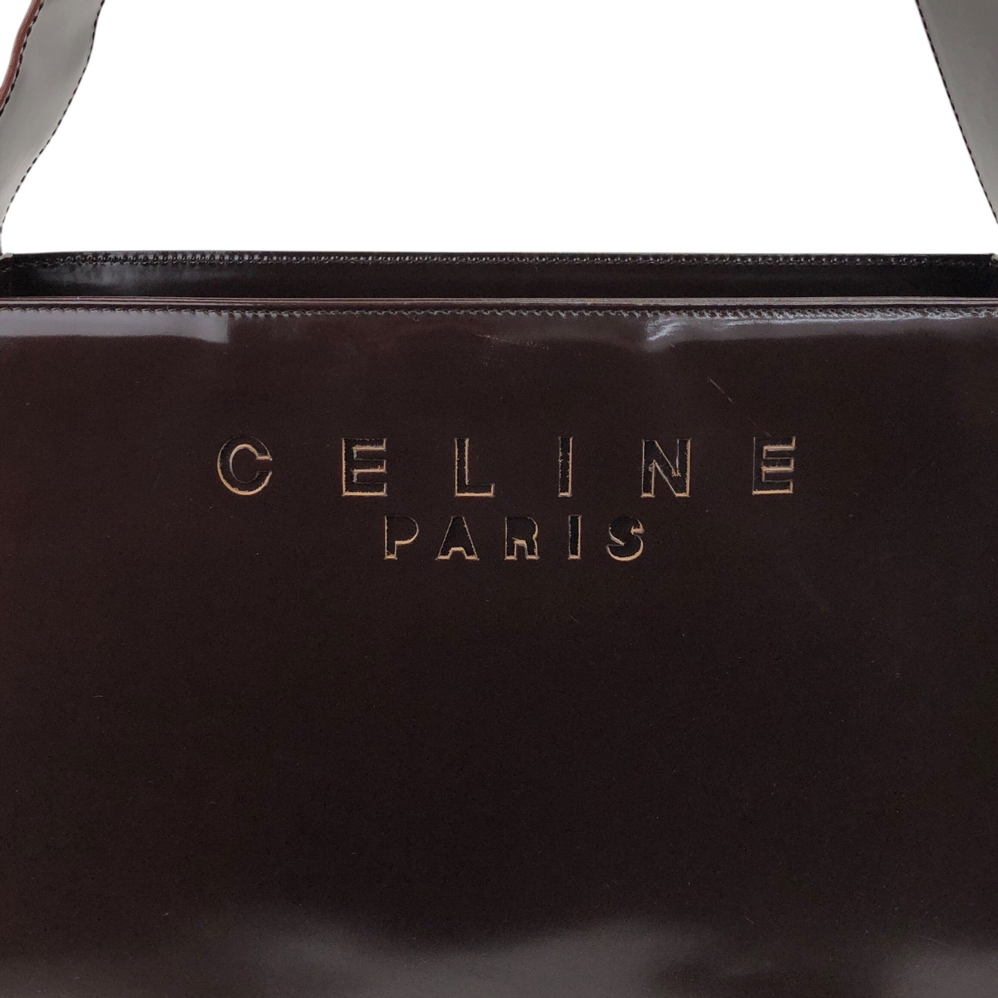 CELINE Logo Embossed Shoulder bag Brown Vintage e4mff8