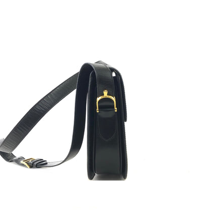 CELINE 馬車皮革斜背包 黑色復古 zw8w4s 