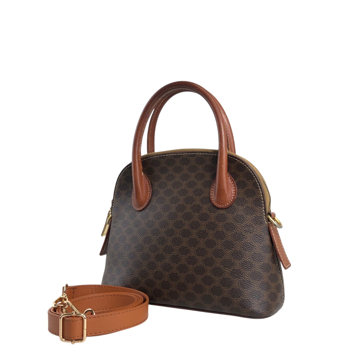 CELINE Macadam Two-way Small Handbag Shoulder bag Brown Vintage mmpyfi