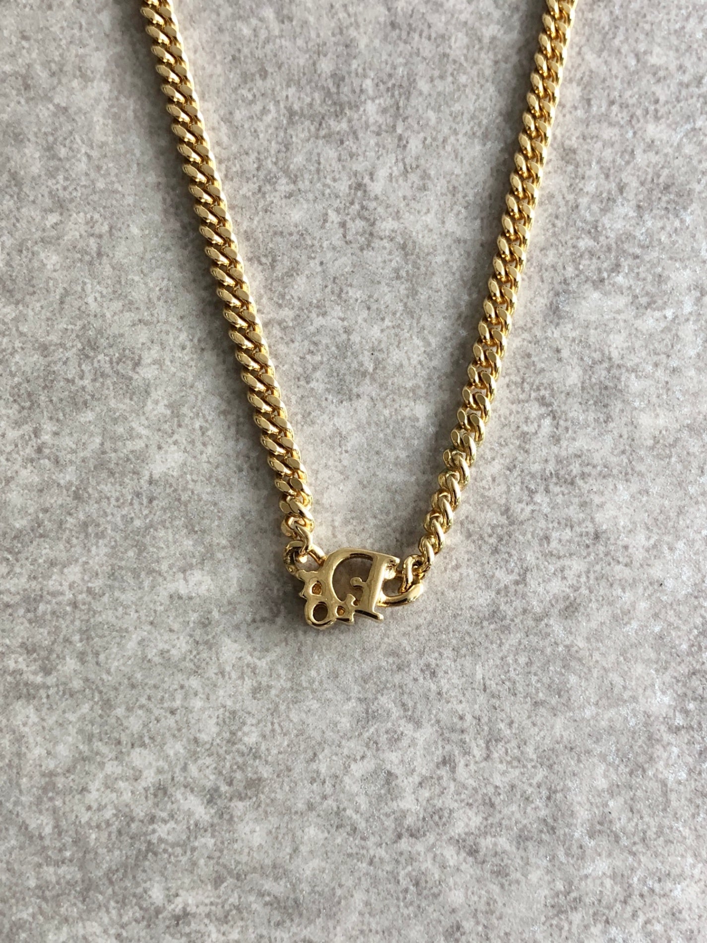 Christian Dior Logo Motif Necklace Gold Vintage 2s45hh