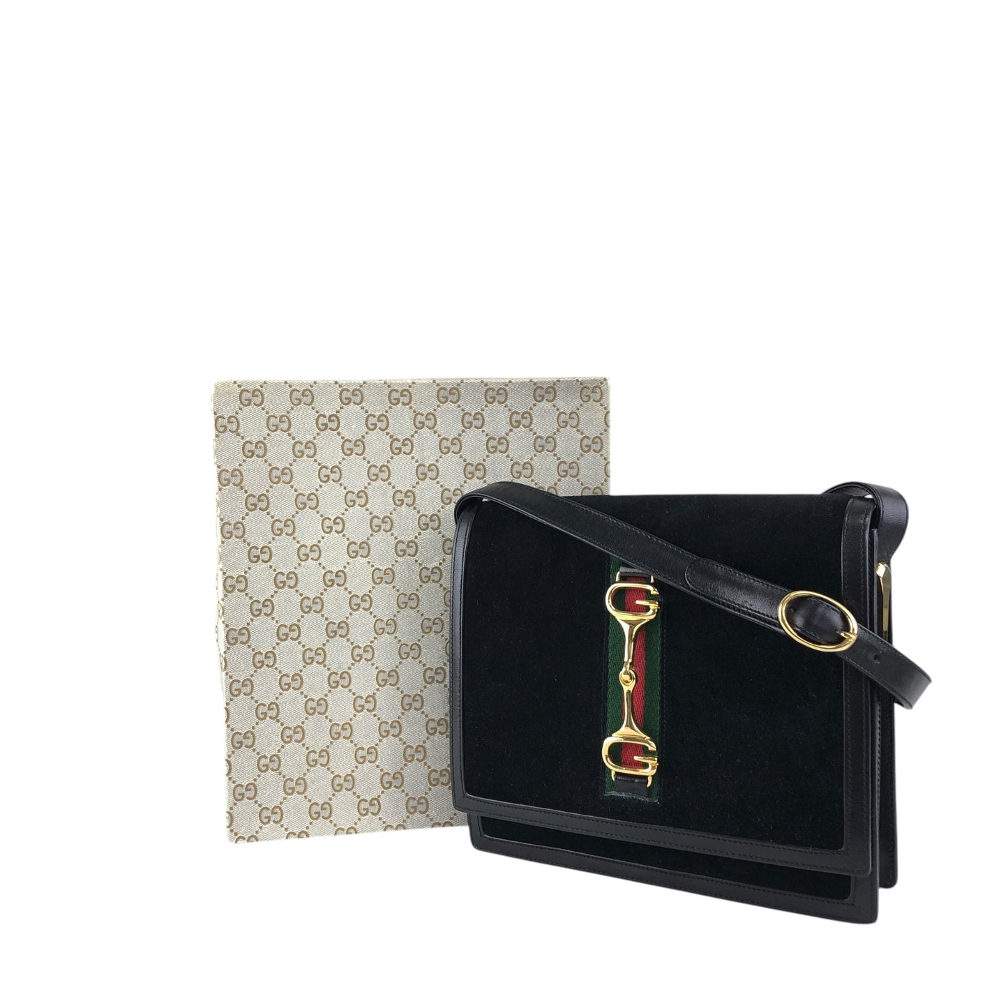 GUCCI Sherry Line Horse Bit Shoulder bag Black Vintage serjt6