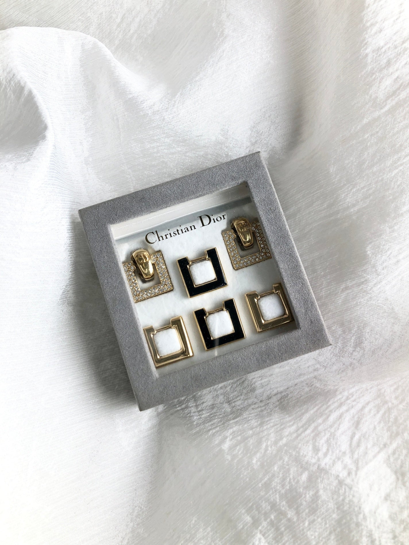 Christian Dior Rhinestone Earrings Gold Vintage kxpv4c