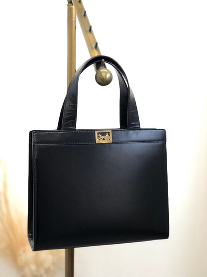 CELINE Horse Carriage Totebag Handbag Black Vintage vurv2k