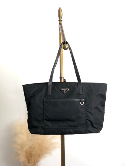 PRADA Triangle Logo Front Pocket Totebag Black Vintage p2sa5n