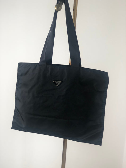 PRADA Triangle Logo Nylon Handbag Totebag Black Vintage e7h4td