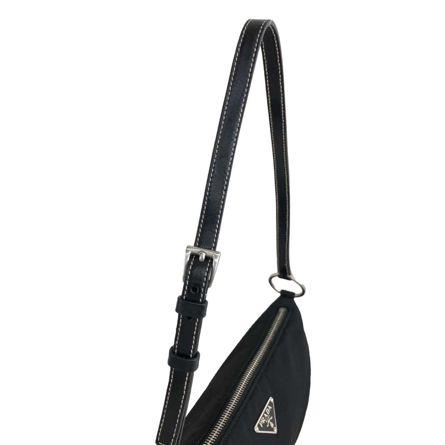 PRADA Triangle Logo Nylon Leather Shoulder bag Hobobag Black Vintage gfabk4