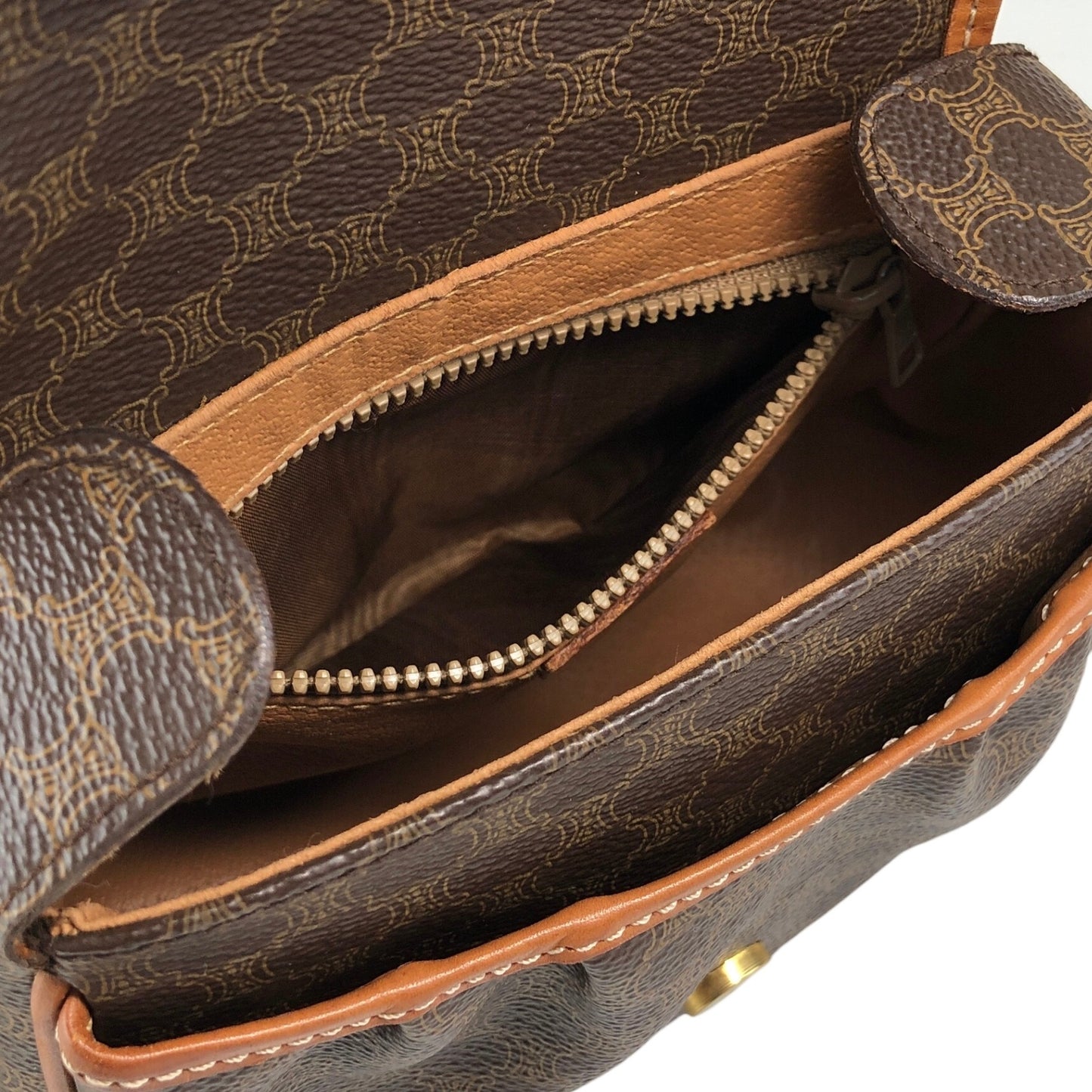 CELINE Macadam Blason Front Buckle  Shoulder bag Brown Vintage gzgnsp