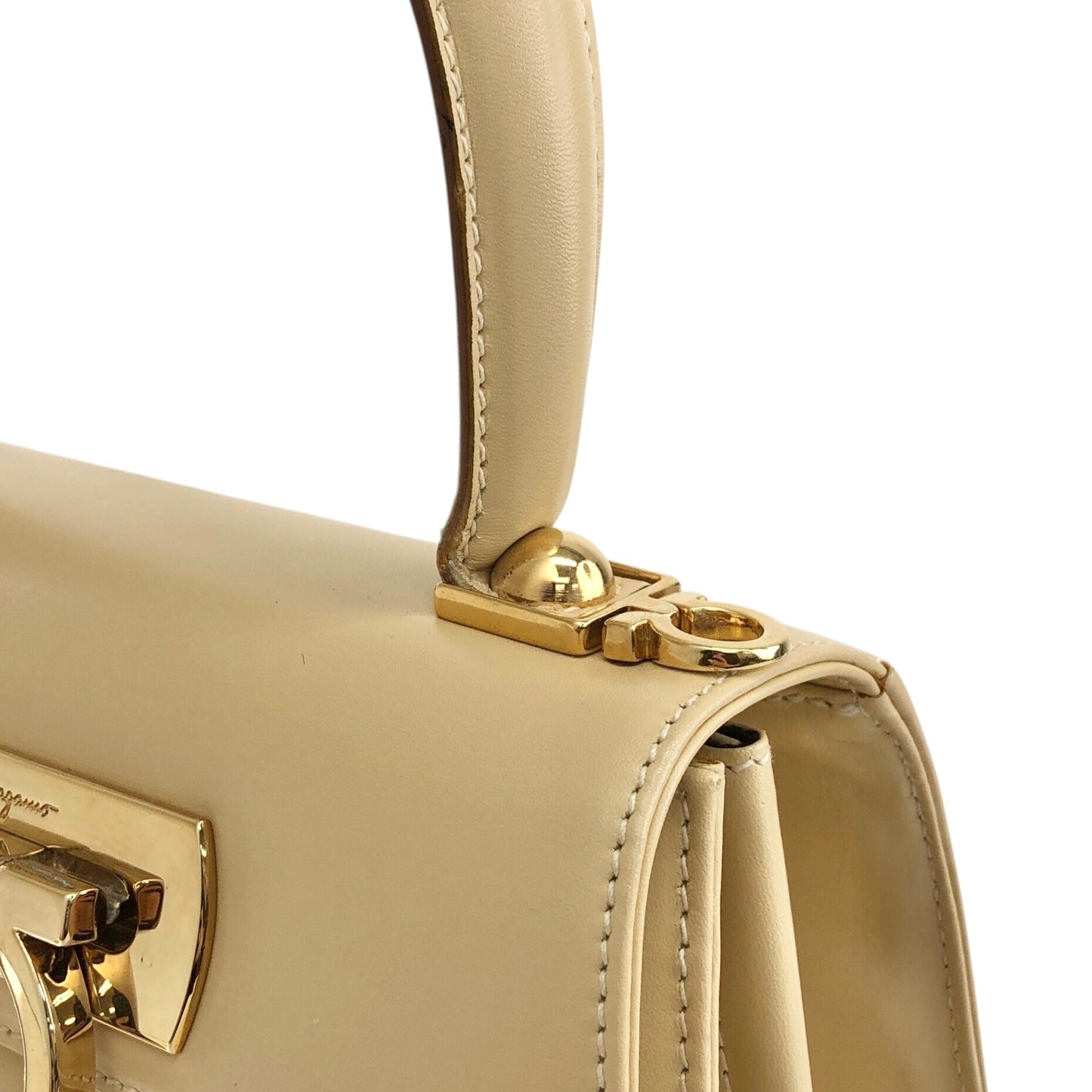 Salvatore Ferragamo Gancini Two-way Small Handbag Shoulder bag Beige Vintage xcu7ry