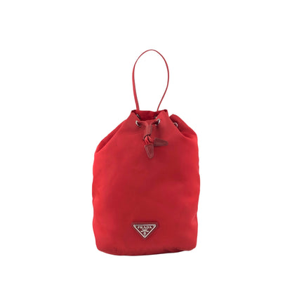 PRADA Tessuto Triangle Logo Drawstring Small Handbag Red Vintage 8aunpv