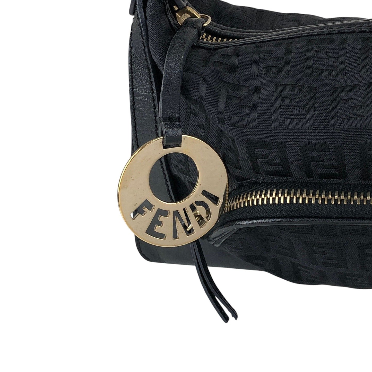 FENDI Zucca Logo Charm Shoulder bag Black Vintage j5ktnr