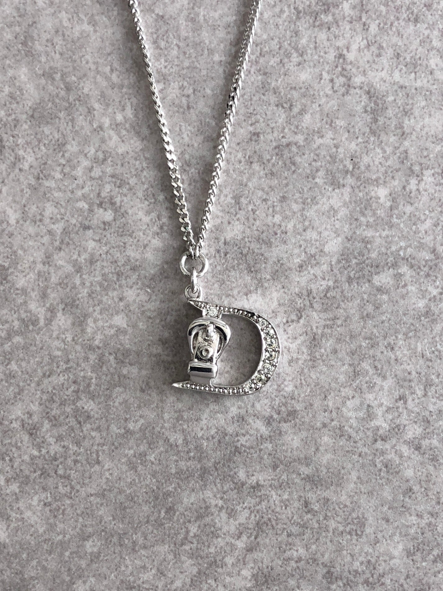 Christian Dior Logo Motif Necklace Silver Vintage 8rs4i7