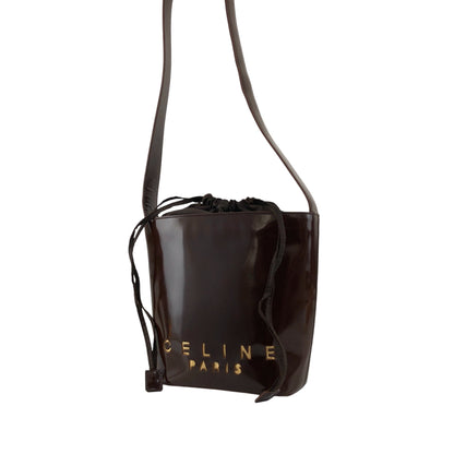 CELINE Logo Drawstring Shoulder bag Brown Vintage sjvk4h