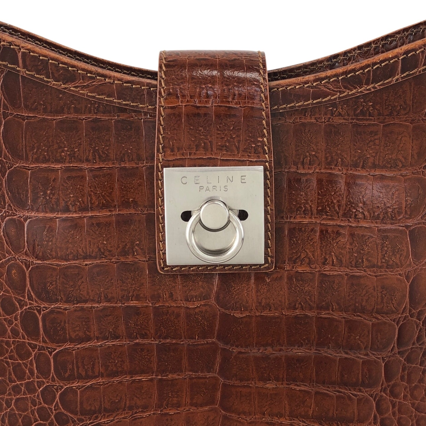 CELINE Gancini Shoulder bag Brown Vintage uh6ta4