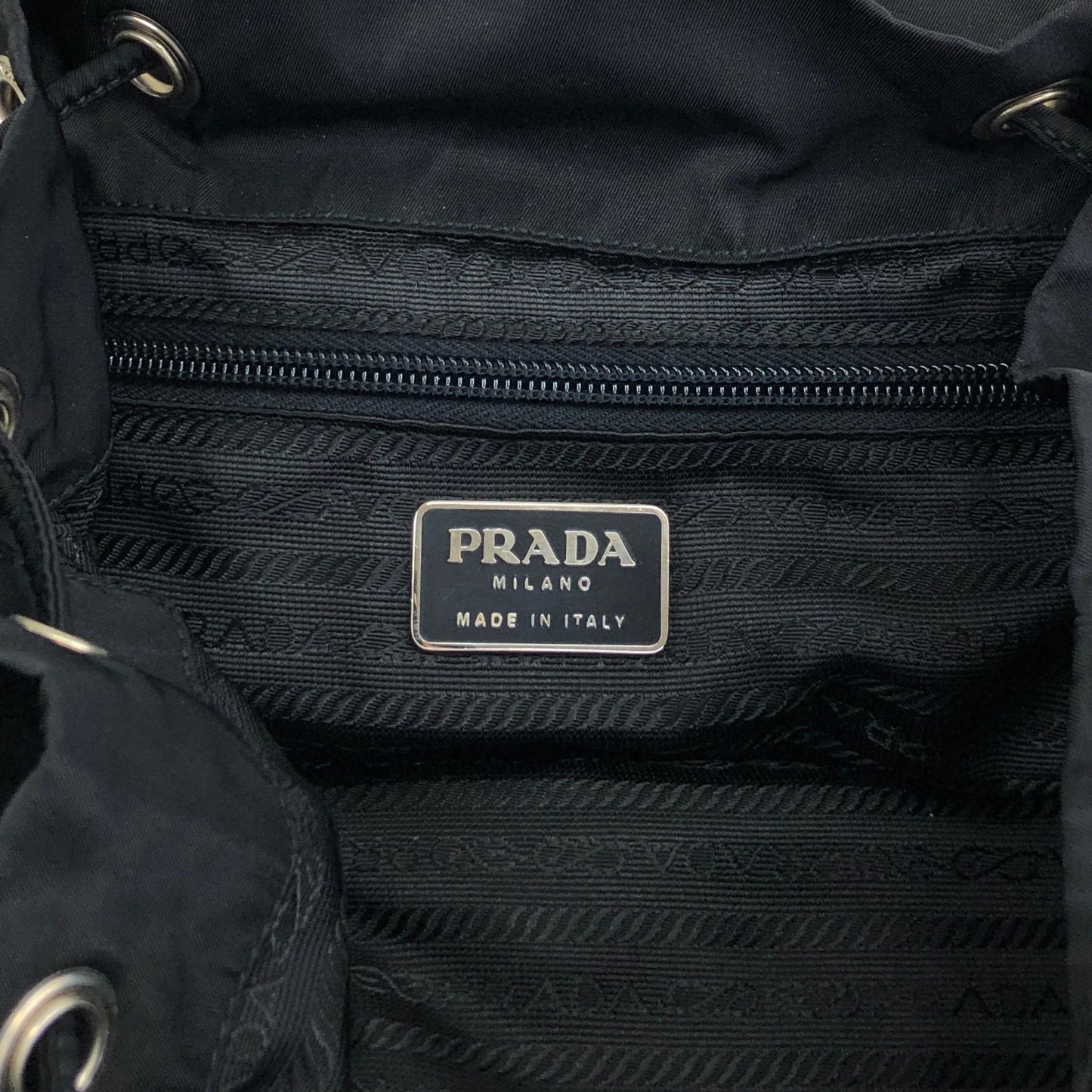PRADA Tessuto Triangle Logo Front Buckle Double Pocket Backpack Black Vintage 5kjjr2