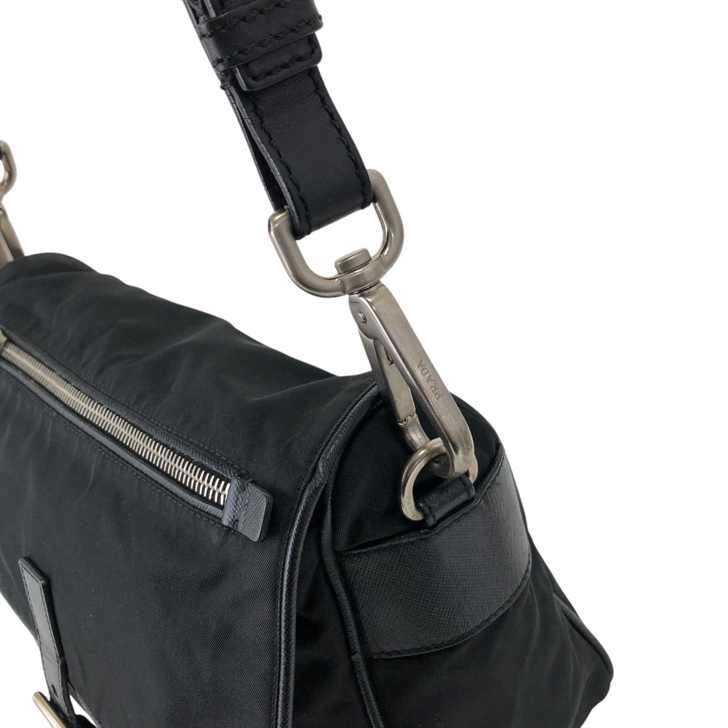 PRADA Triangle Logo Front Buckle Shoulder bag Black Vintage n23xhp